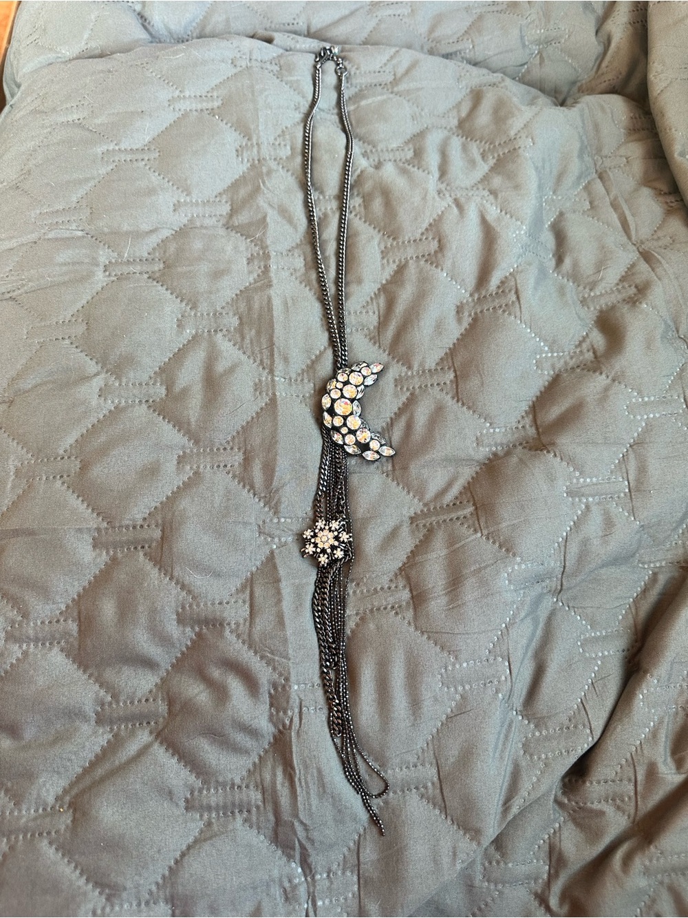 Lucky Brand Crystal Moon & Star Pendant Necklace - Black Chain